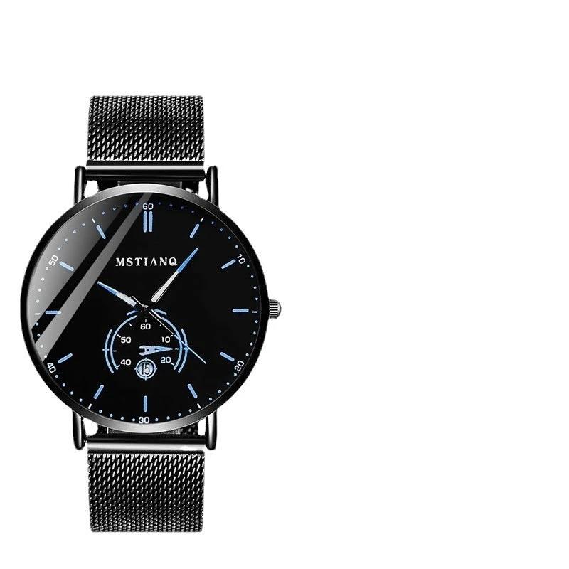Stylish Black Technology Belt Refined Steel Casual Calendar Watch by GJG Denim