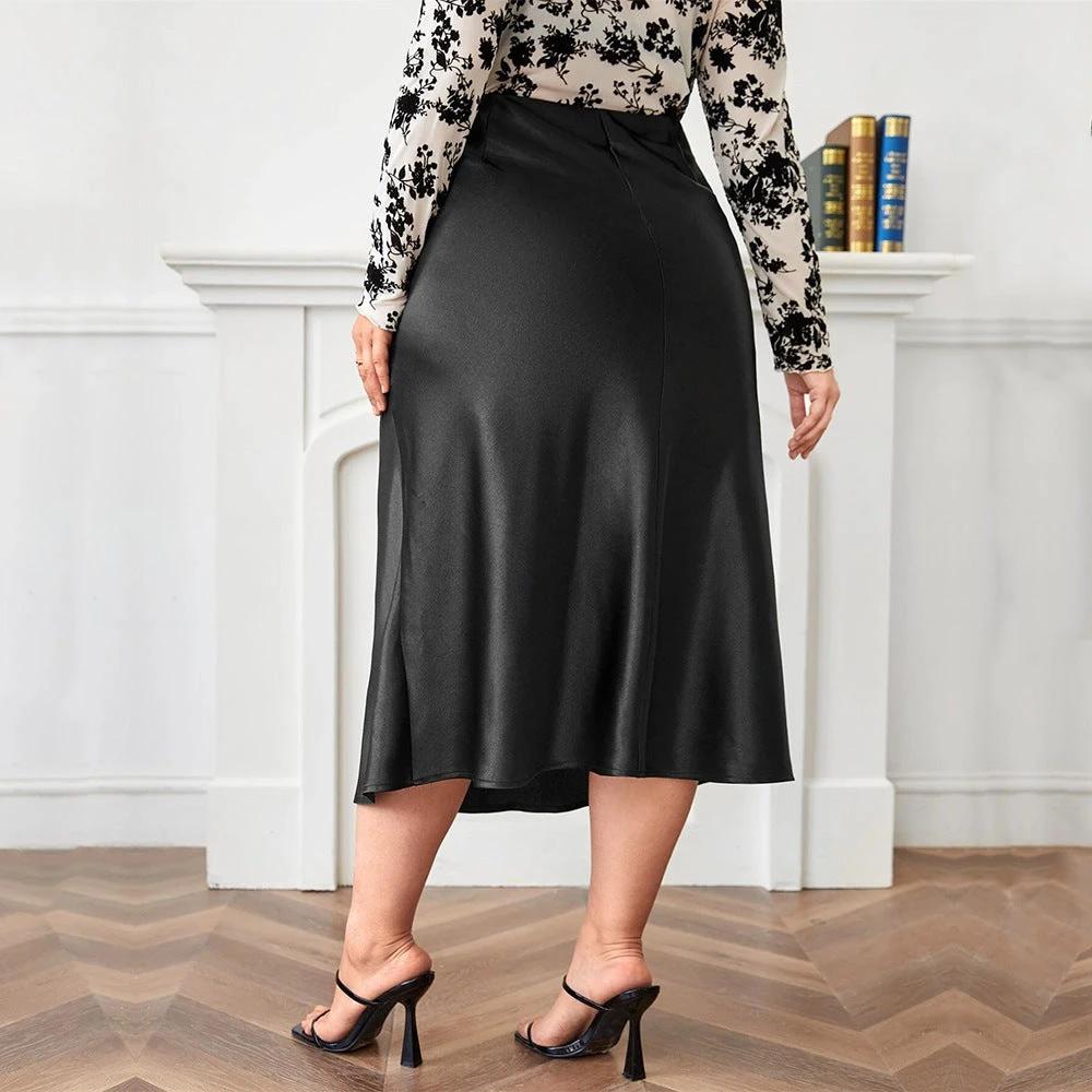 High Waist Zipper Large Hem Satin Satin Temperament Skirt by GJG Denim