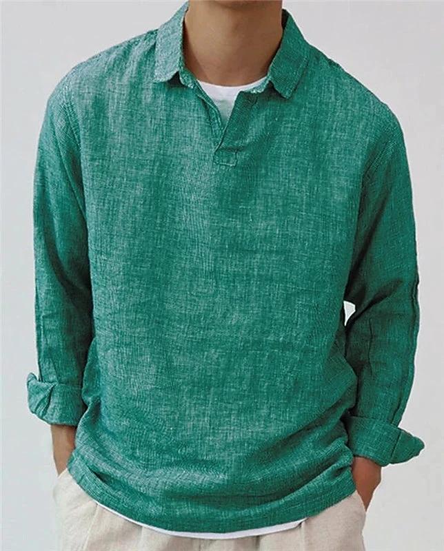 Men's Pullover Shirt Solid Color Long Sleeve Lapel Oversize Casual Top by GJG Denim