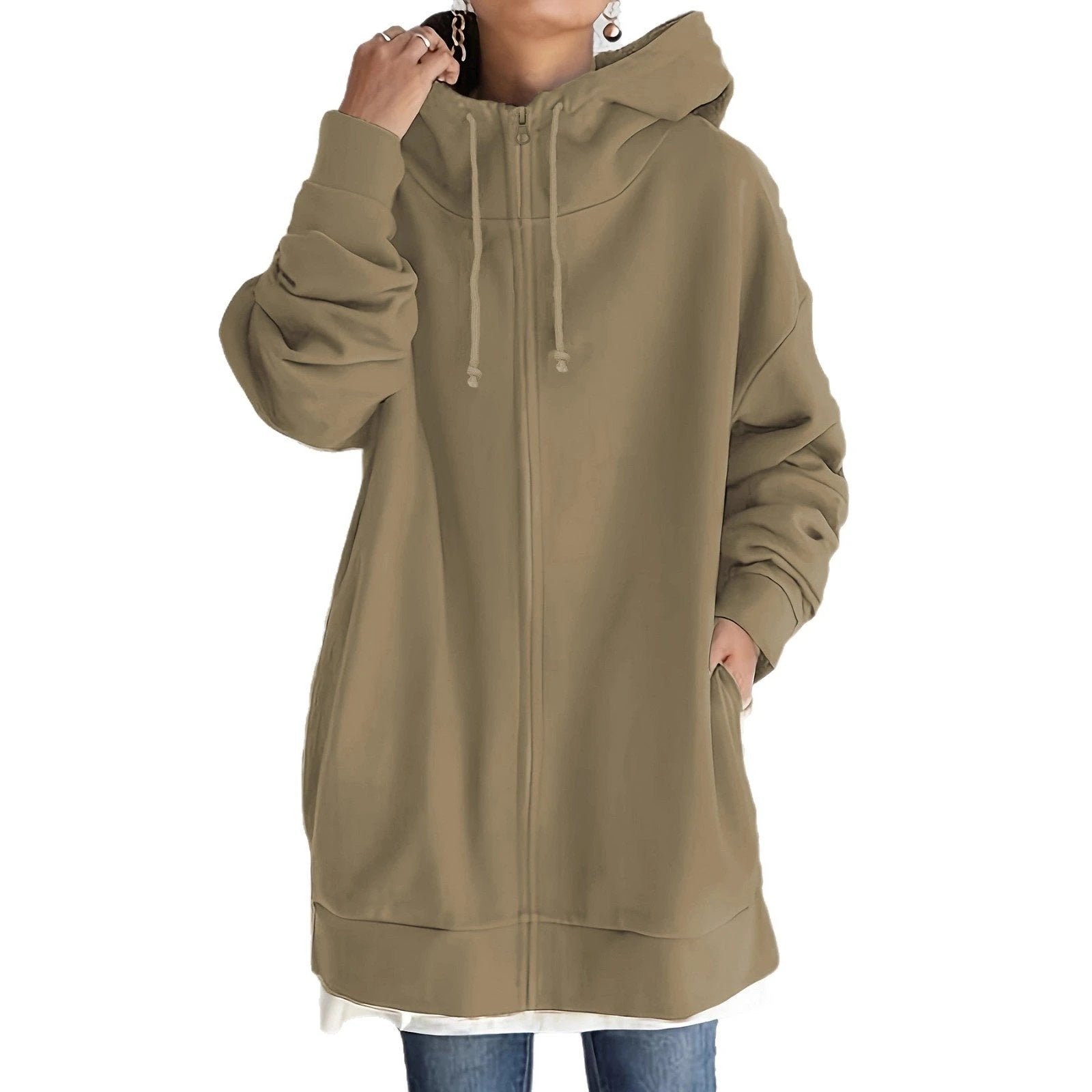 New Personality Street Sweater Zipper Hooded Long by GJG Denim