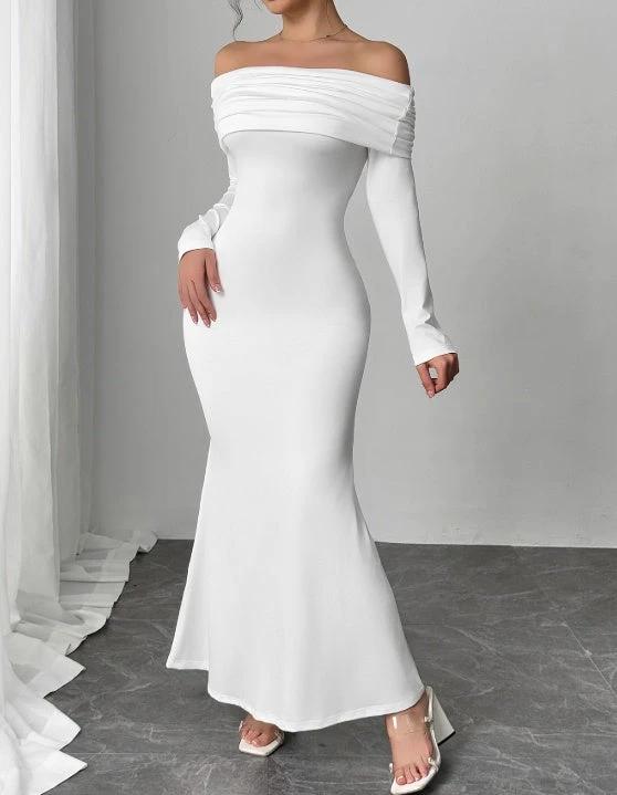 Women's Solid Color One Shoulder Backless Slim Fit Fashionable Casual Dress by GJG Denim