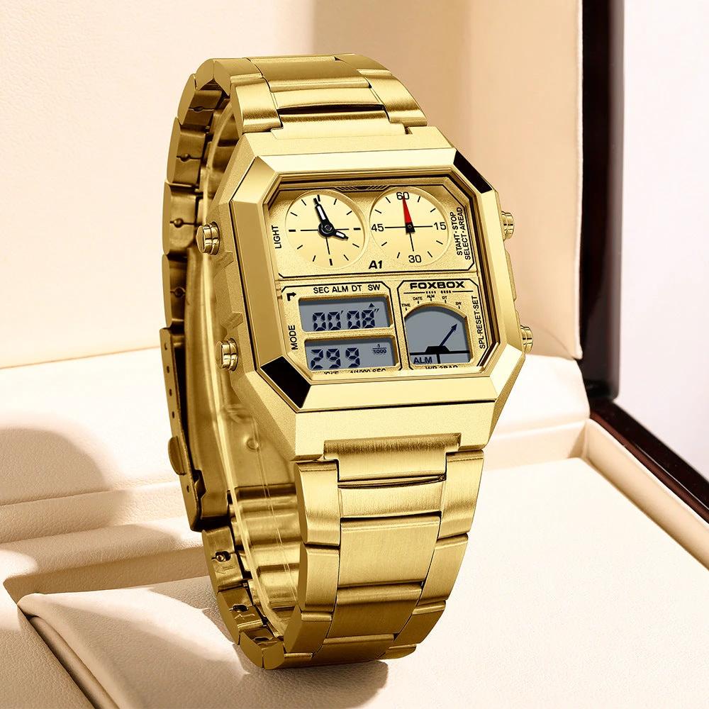 Dual Display Multifunctional Waterproof Alarm Clock Luminous Sports Watch For Men by GJG Denim