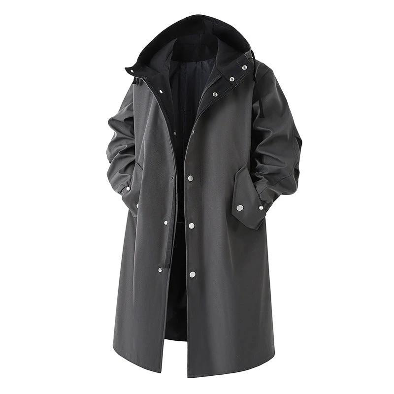 Men's Solid Color Large Size Casual Mid-length Trench Coat by GJG Denim
