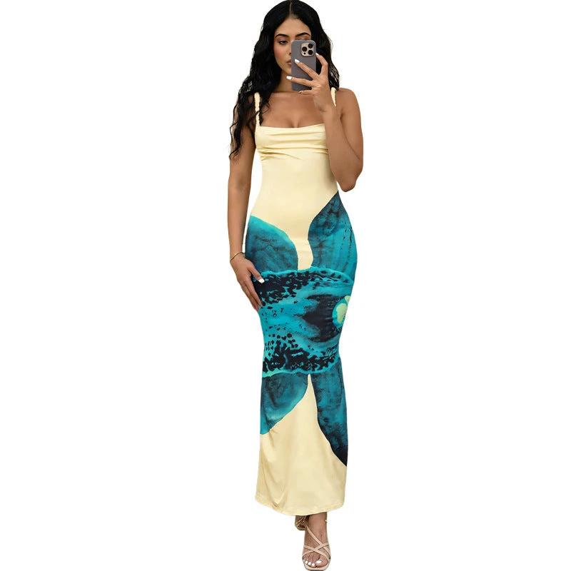 Women's Clothing Sexy Hot Girl Printed Sheath Backless Sleeveless Camisole Dress by GJG Denim
