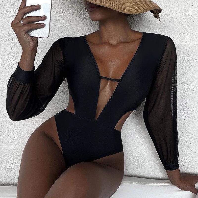 Women's Swimwear Conservative One-piece Blouse Long Sleeve by GJG Denim