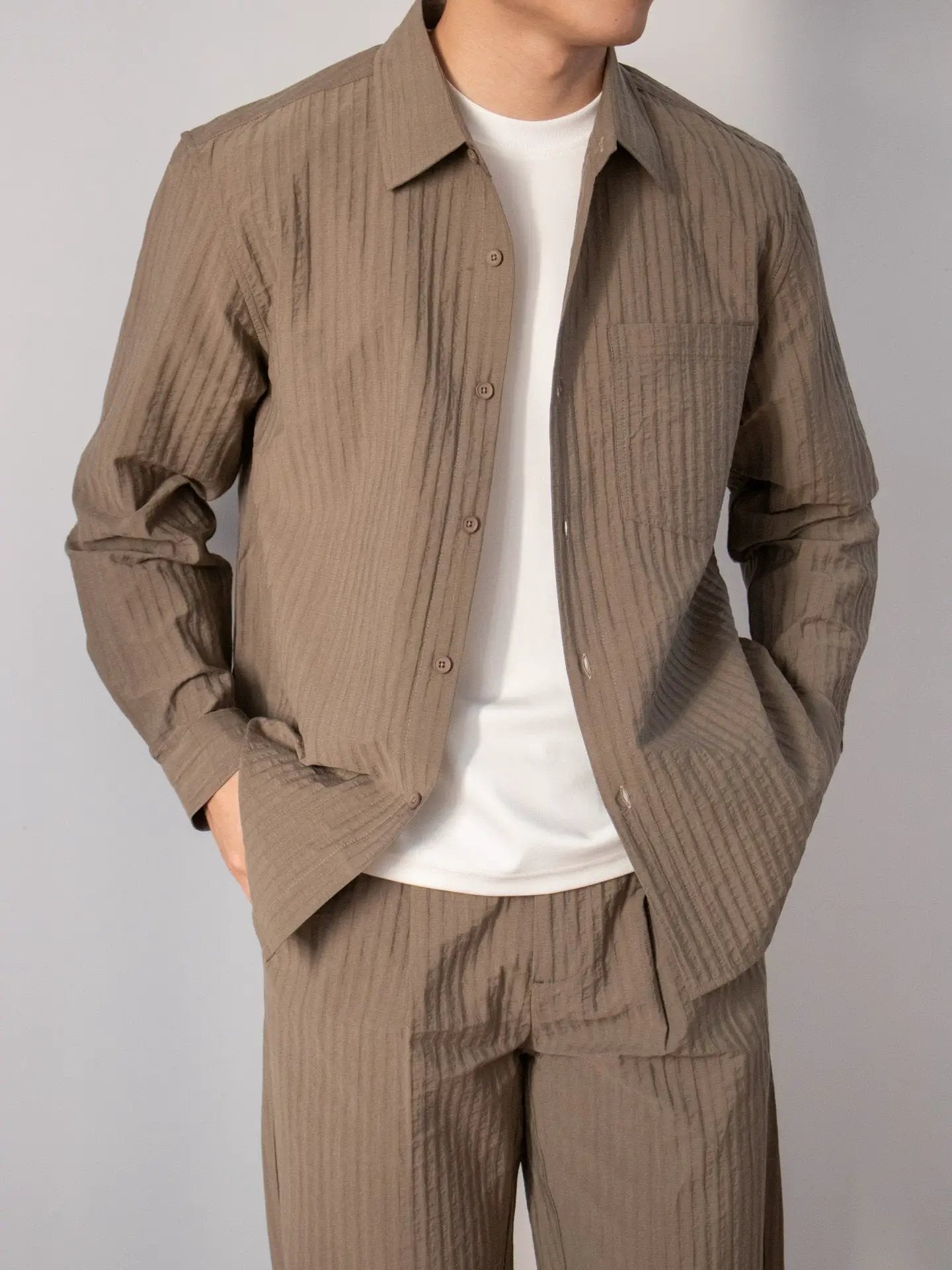 Japanese-style Wood-grain Textured Shirt Set by GJG Denim