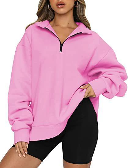 Women Sweatshirts Zip Turndown Collar Loose Casual Tops Clothes by GJG Denim