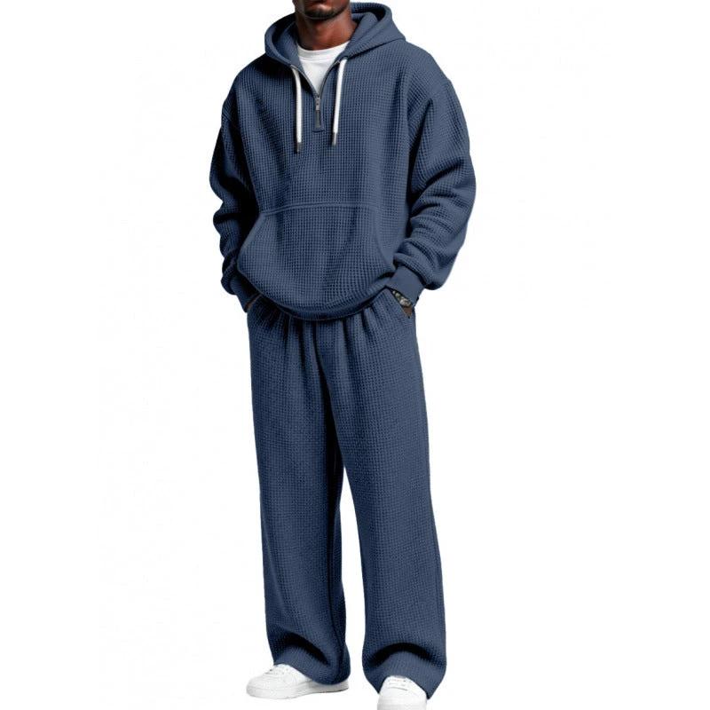 Solid Color Long Sleeved Long Pants Two-piece Set For Men by GJG Denim