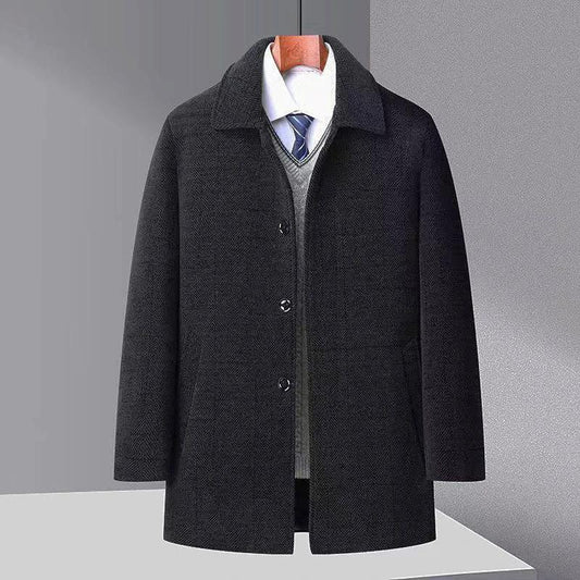 Men's Trench Coat Chenille Fleece-lined Woolen Coat by GJG Denim