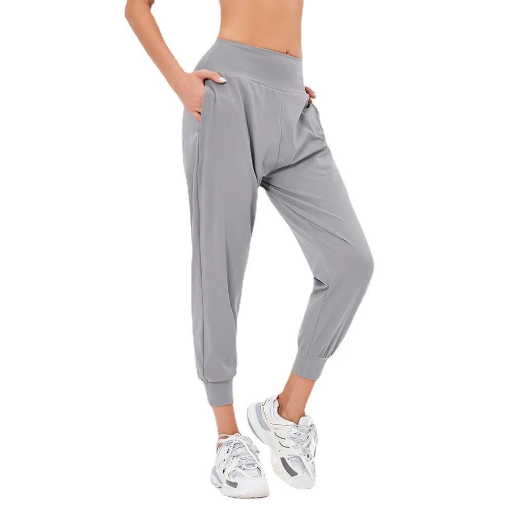 Women's Sports Solid Color High Waist Simple Pocket Casual Pants by GJG Denim