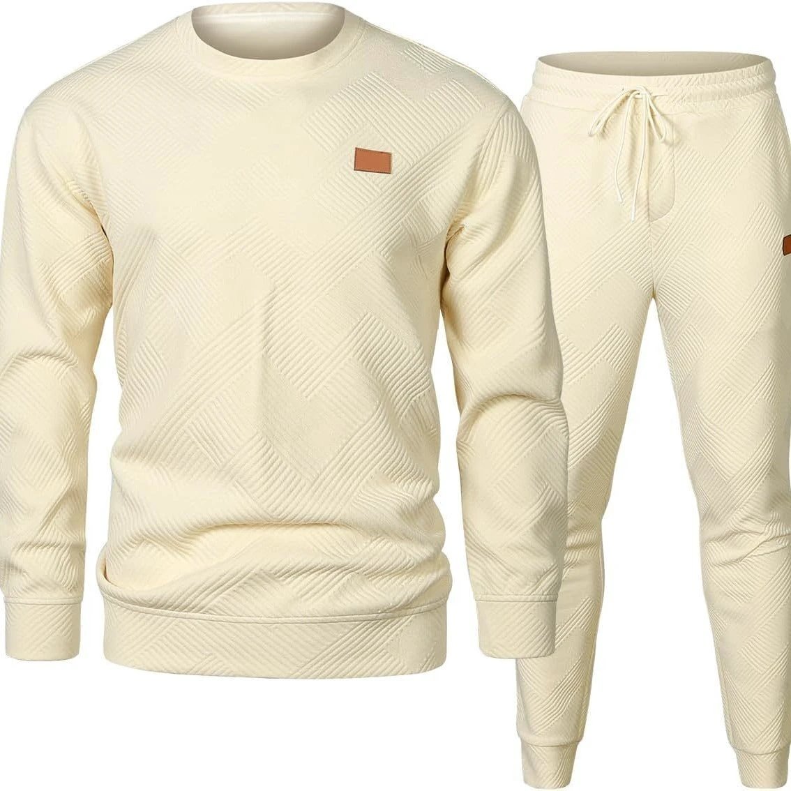 Men's Sports Casual Round Neck Jacquard Two-piece Knitted Sweater Set by GJG Denim