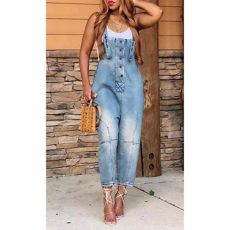 Women's Clothing Fashion Casual Siamese Suspender Jeans Women by GJG Denim