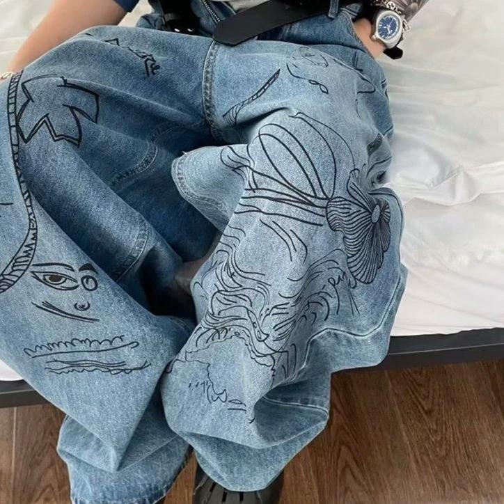 Men's Street Graffiti Wide-leg Jeans by GJG Denim