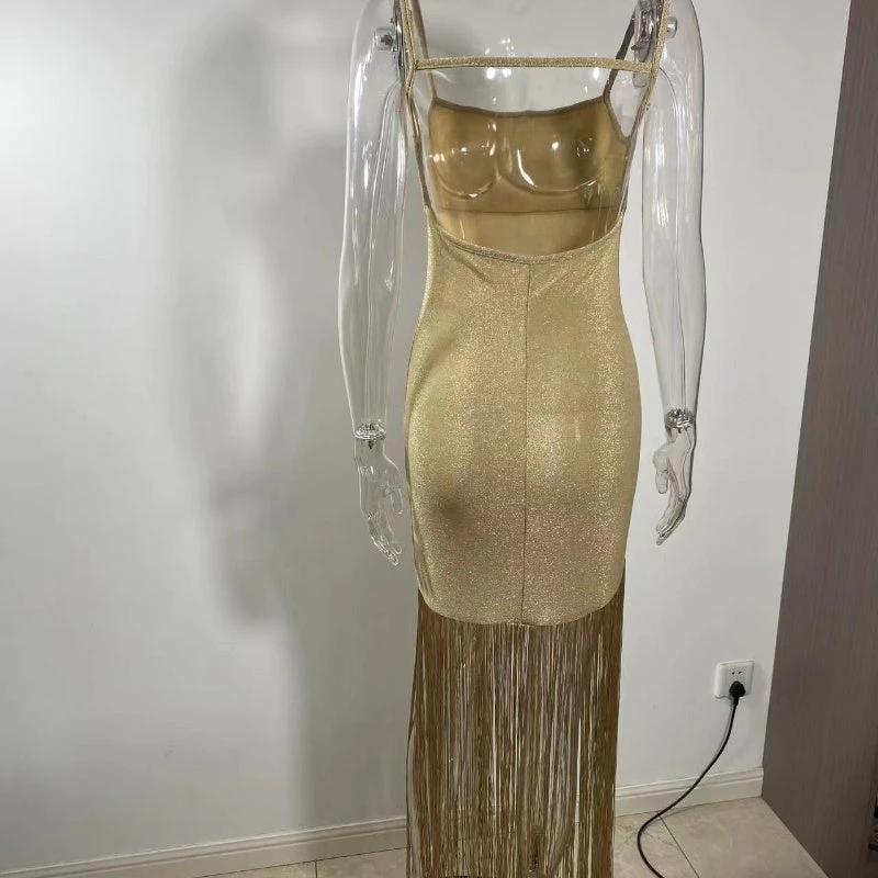 Autumn New Shiny Tassel Sling Dress by GJG Denim