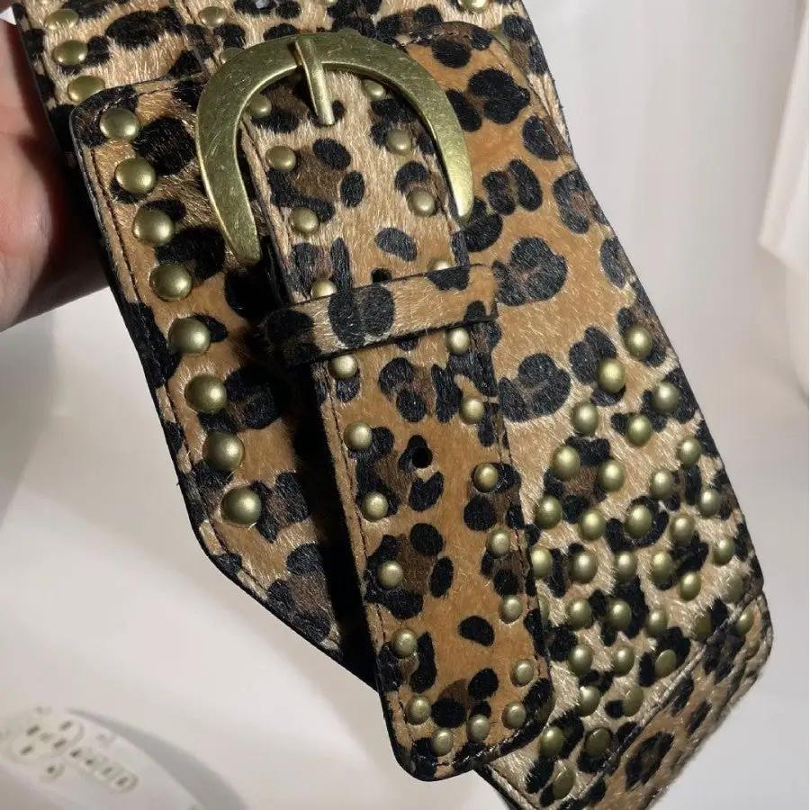 Chic AutumnWinter Horsehair Leopard-Print Fluffy Wide Belt by GJG Denim