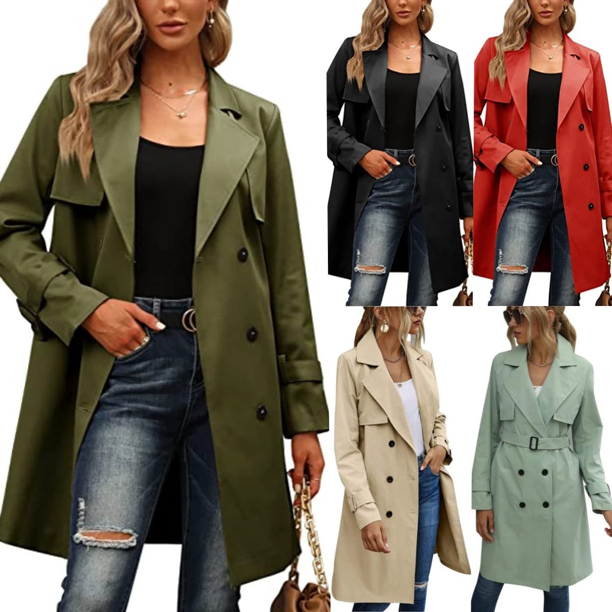 European And American Autumn Women's Double Breasted Fashion Casual Trench Coat by GJG Denim