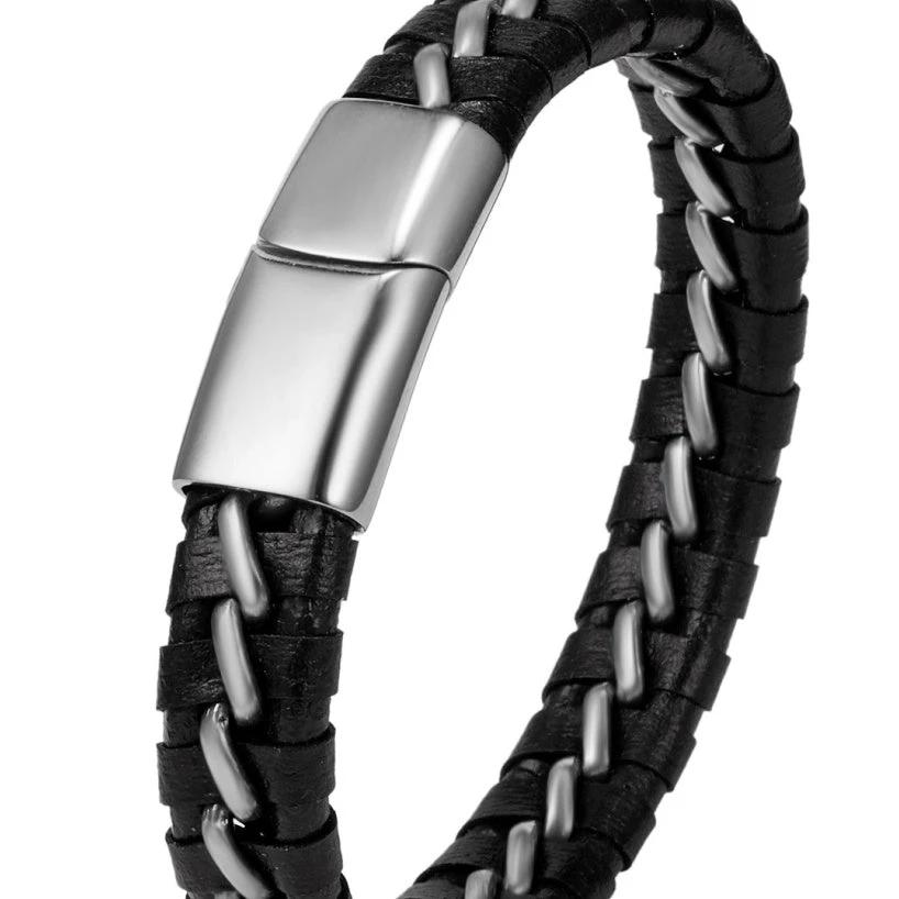 Woven Faux Leather Bracelet For Men by GJG Denim