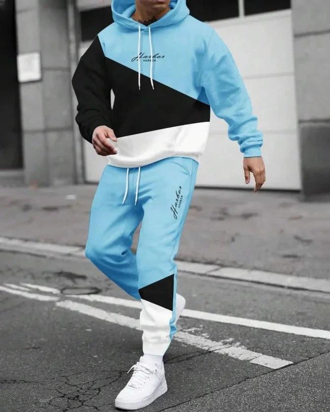 Men's Fashion Trendy Casual All-matching Hooded Sweatshirt And Sweatpants Suit by GJG Denim