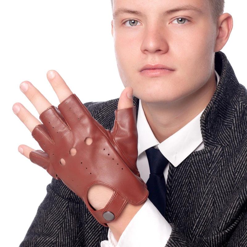 Men's Winter Sheepskin Half Finger Gloves by GJG Denim