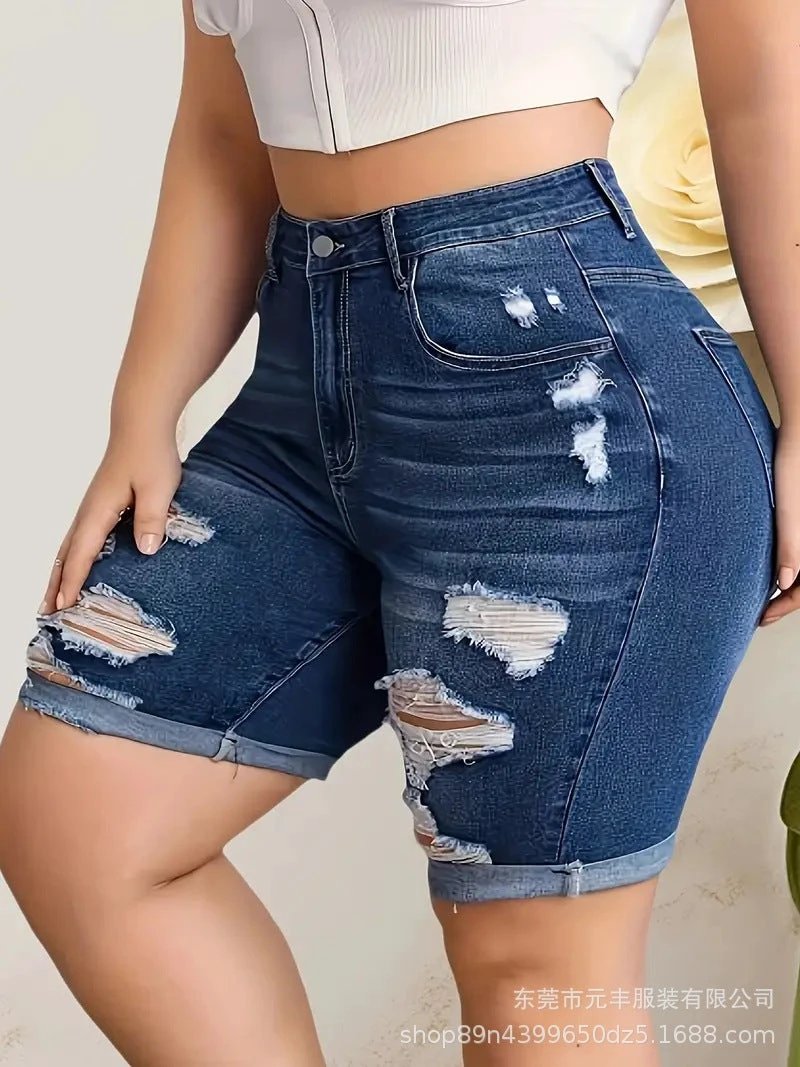 Womens Denim Cropped Ripped Pants by GJG Denim