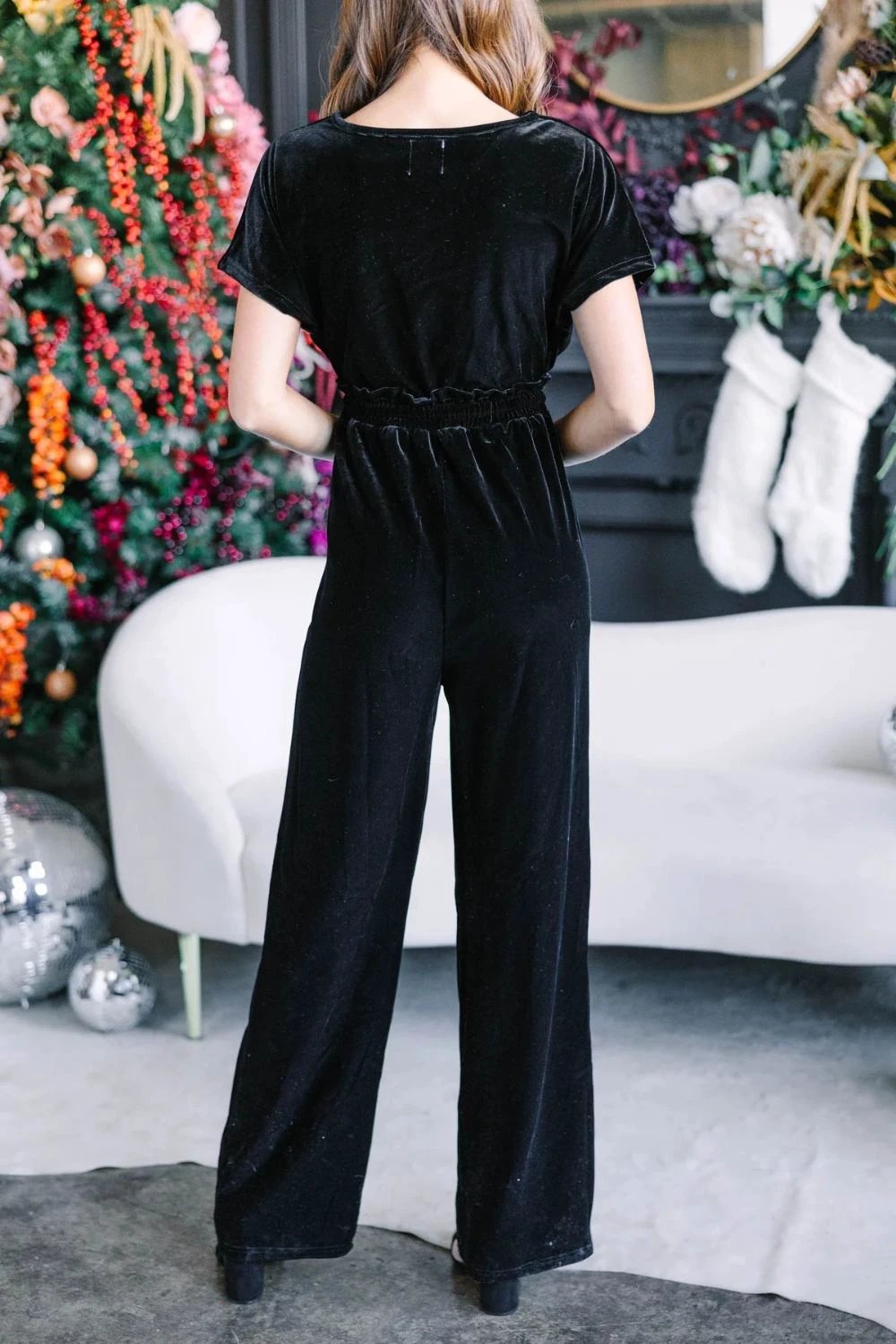 Drawstring Surplice Short Sleeve Jumpsuit by Lady Ros