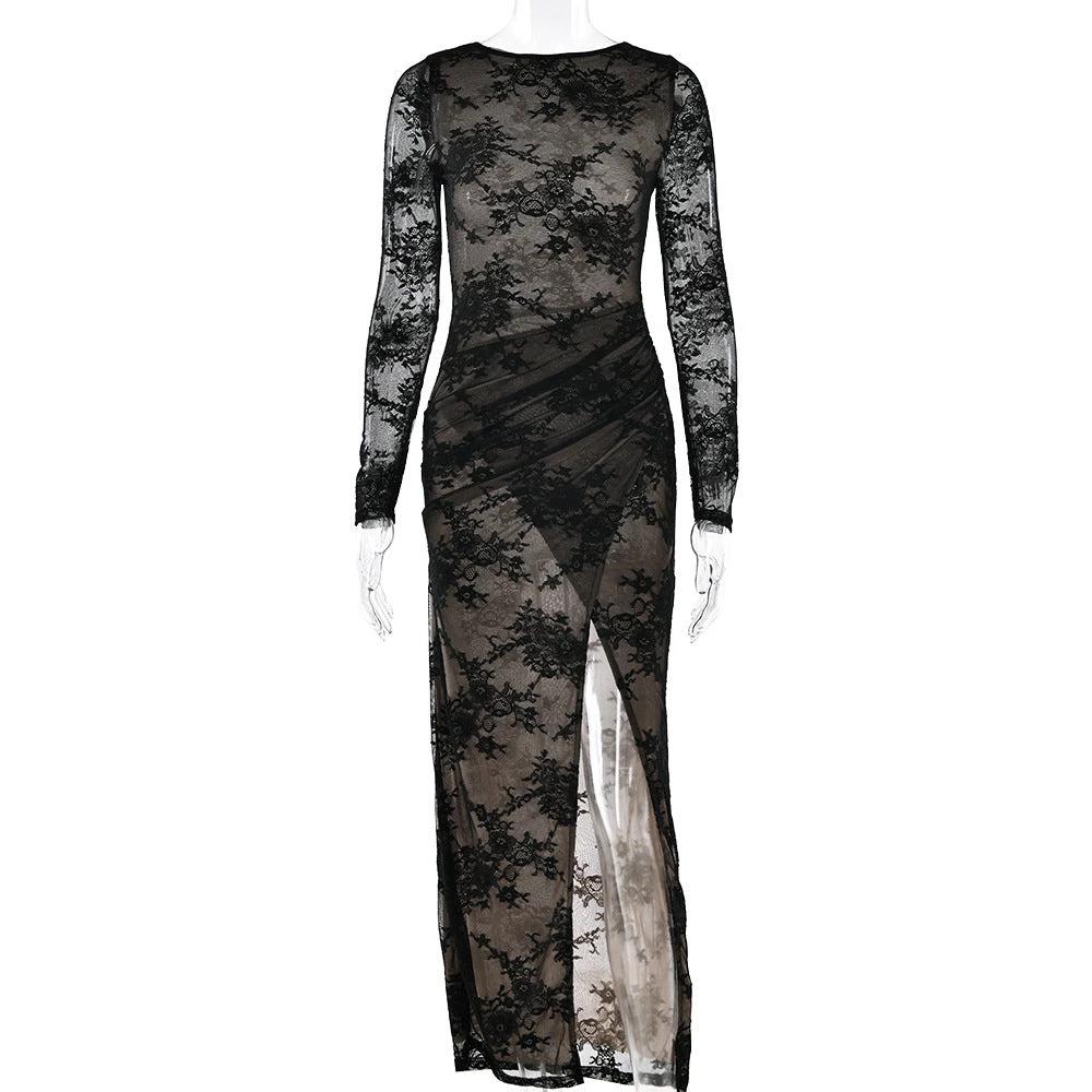 Women's Slit Long Elegant Sheer Dress by GJG Denim