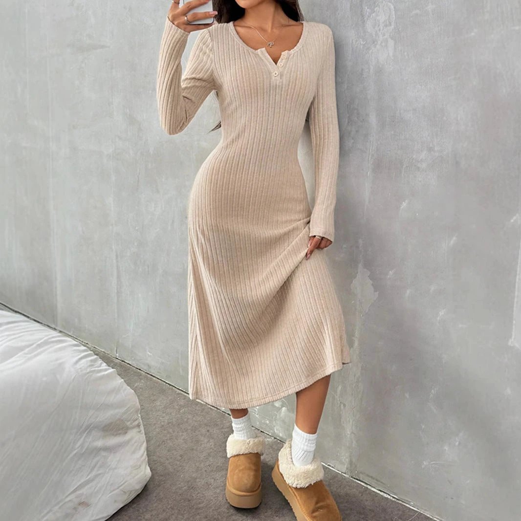 Slim V-neck Solid Color Dress Sweater by GJG Denim