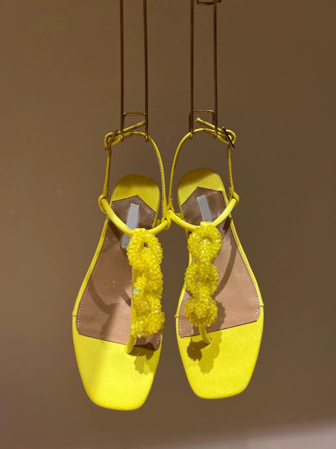 Women's Crystal String Beads Flat Sandals by GJG Denim