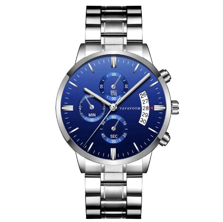Men's Stainless Steel Calendar Quartz Waterproof Watch by GJG Denim