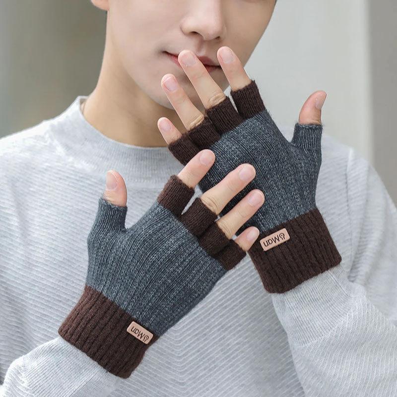 Men's Thick Knitted Half Finger Gloves by GJG Denim