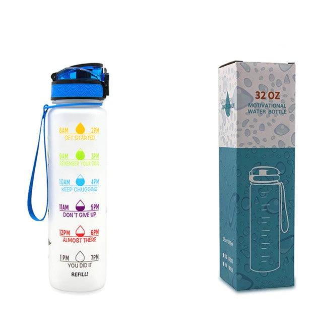 1L Tritan Water Bottle With Time Marker Bounce Cover Motivational Water Bottle Cycling Leakproof For Sports Fitness by GJG Denim