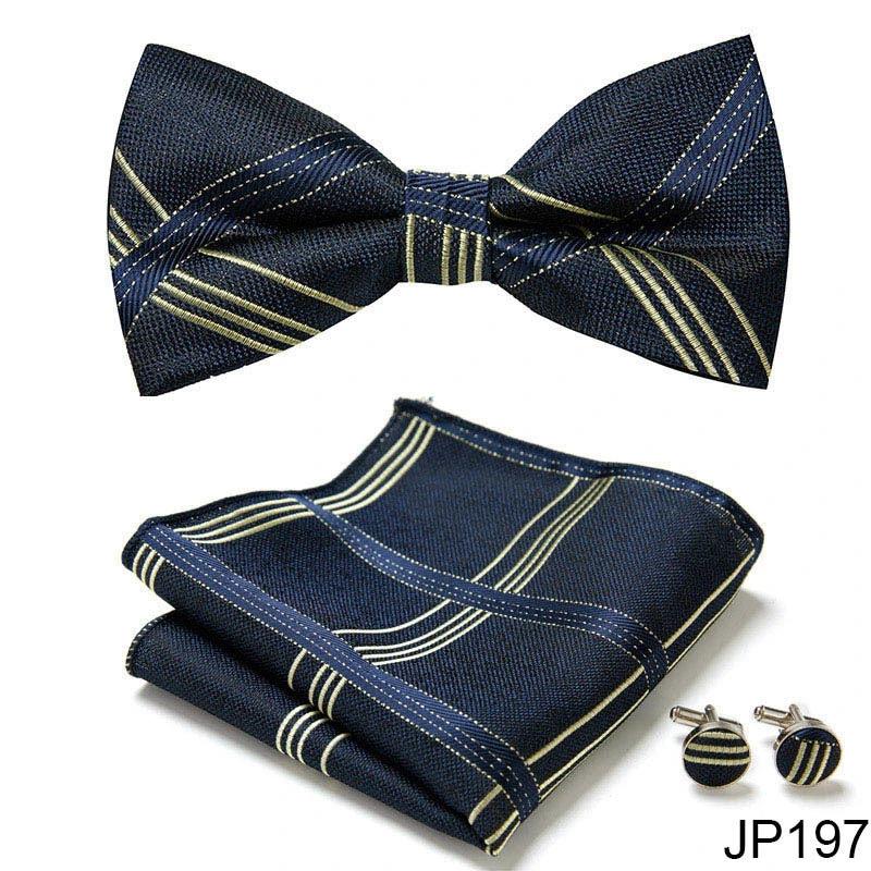 Men's Formal Bow Tie Handkerchief and Cuff links Set by GJG Denim