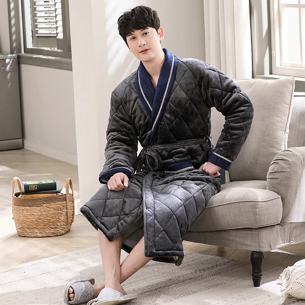 Winter Men's Bathrobe Terry Bathrobe 3 Layer Flannel by GJG Denim