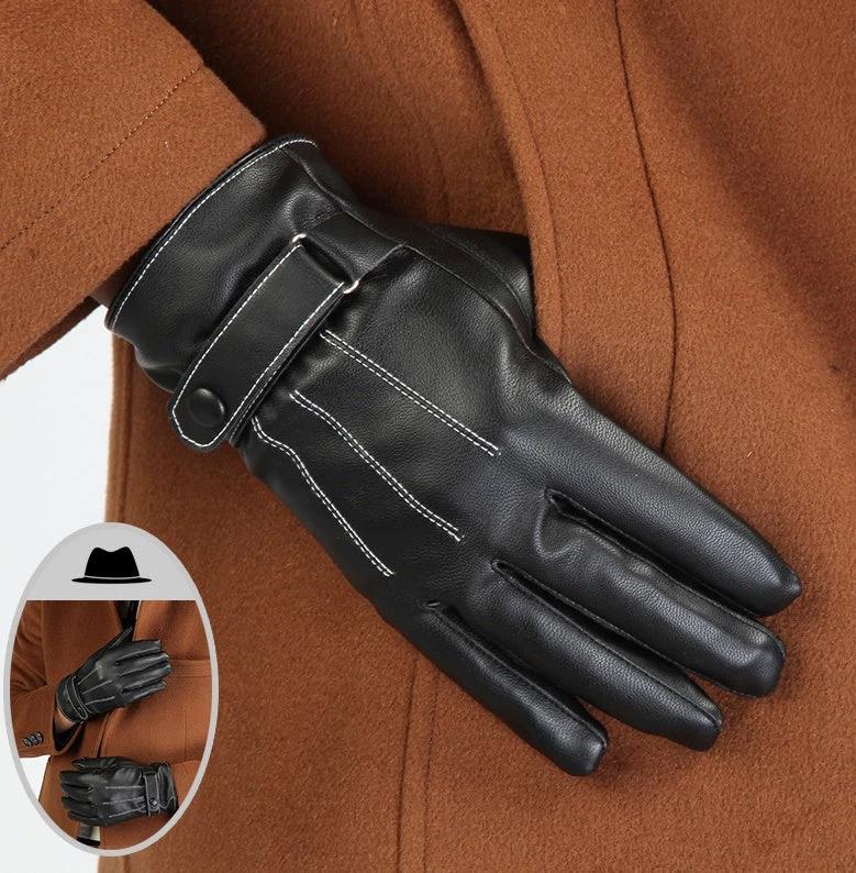 Winter PU Leather Full Touch Screen Gloves For Men by GJG Denim