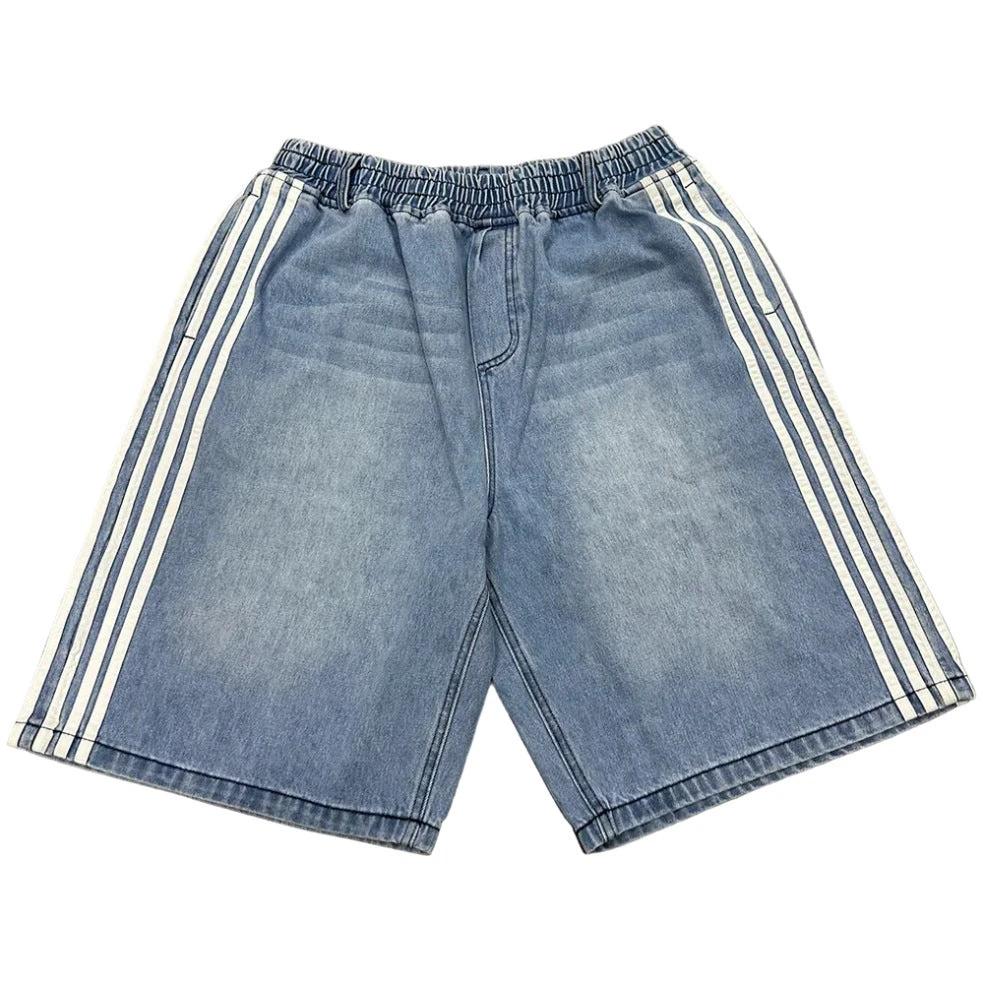 Hip Hop Striped Embroidery Baggy Denim Shorts by GJG Denim