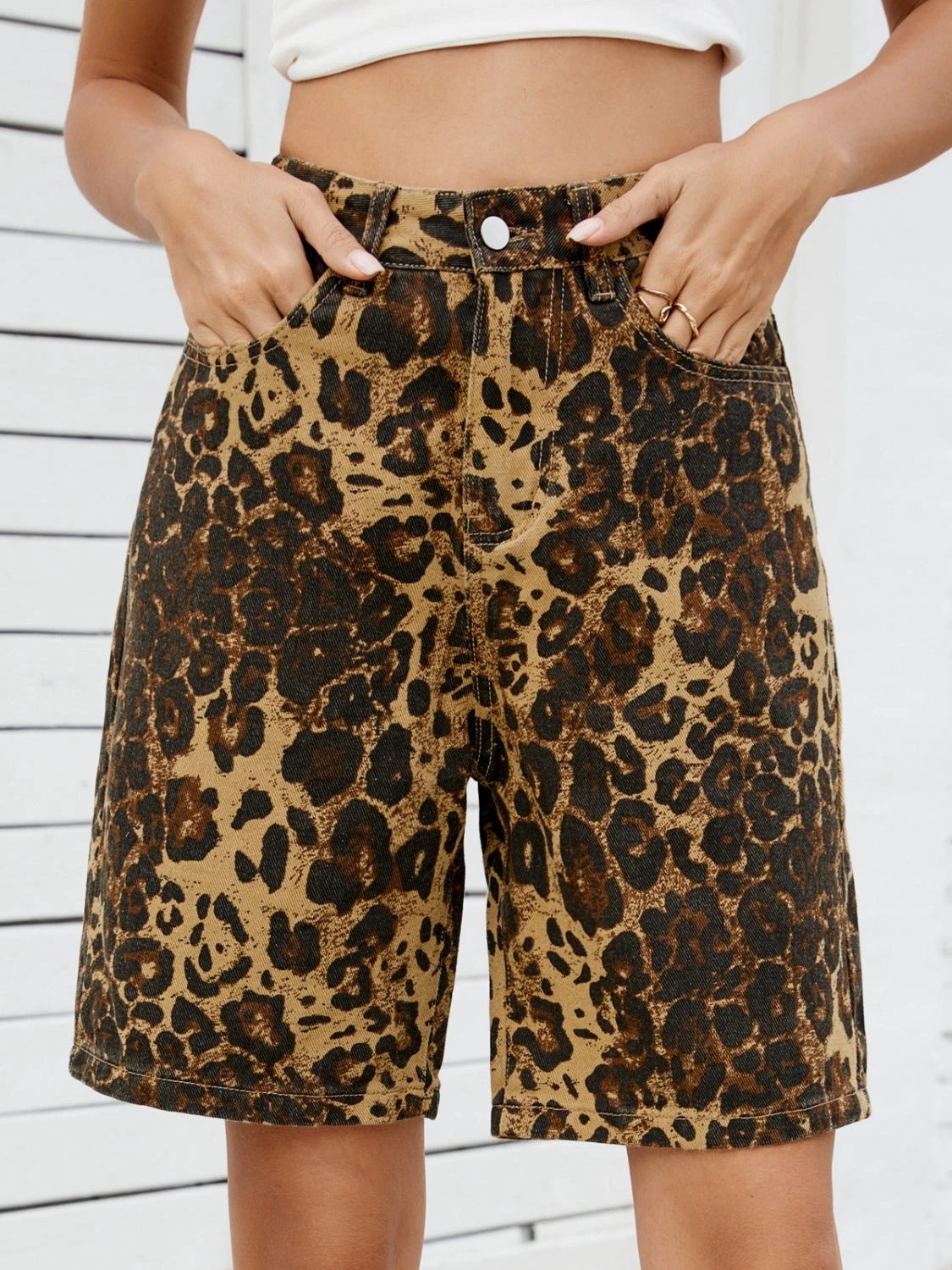 Leopard High Waist Denim Shorts by Lady Ros