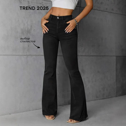 Women's Solid Color Flared Wide-Leg Jeans by GJG Denim