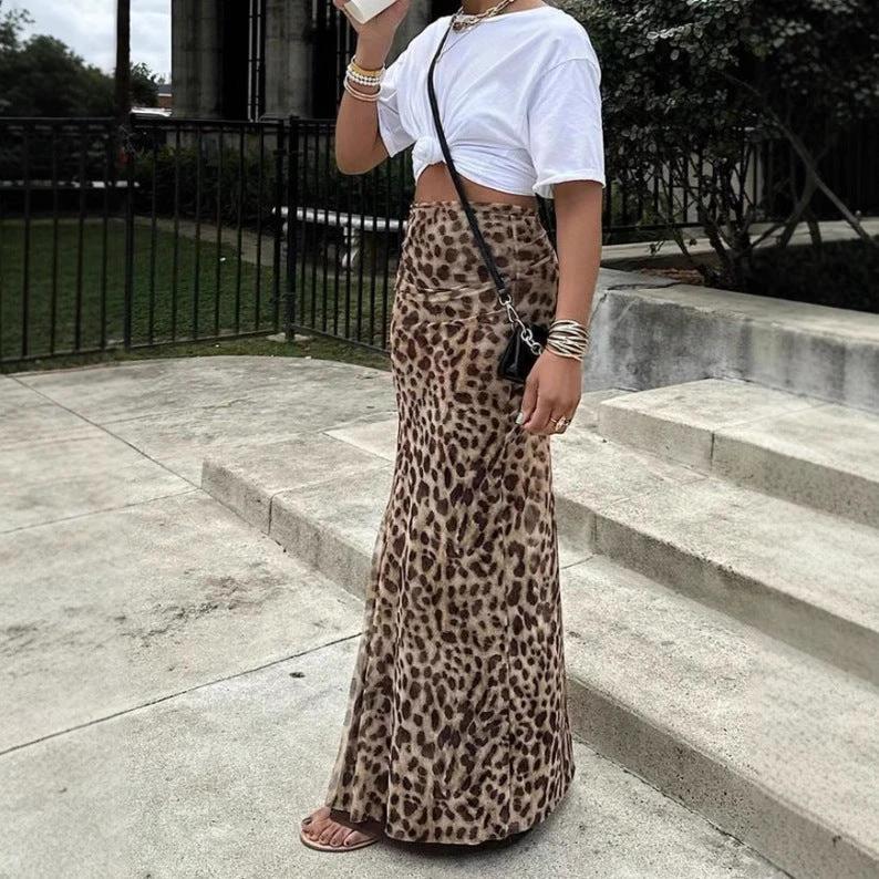 Leopard Print Women's High Waist Elegant Graceful Slimming Skirt by GJG Denim