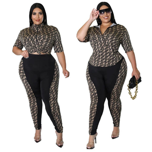 Digital-print Solid-color Patchwork Chic Casual Women's Suit by GJG Denim