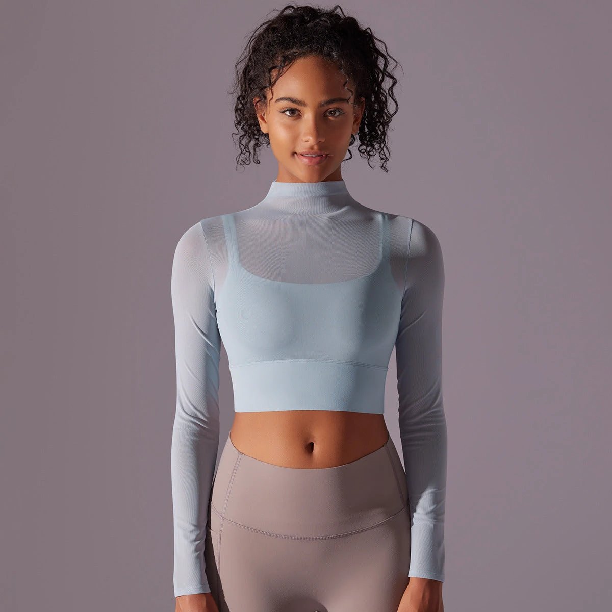 Mesh Yoga Clothes Long Sleeve Quick-drying Workout Clothes Top For Women by GJG Denim