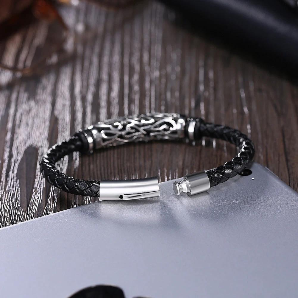 Stainless Steel Leather Bracelet For Men by GJG Denim