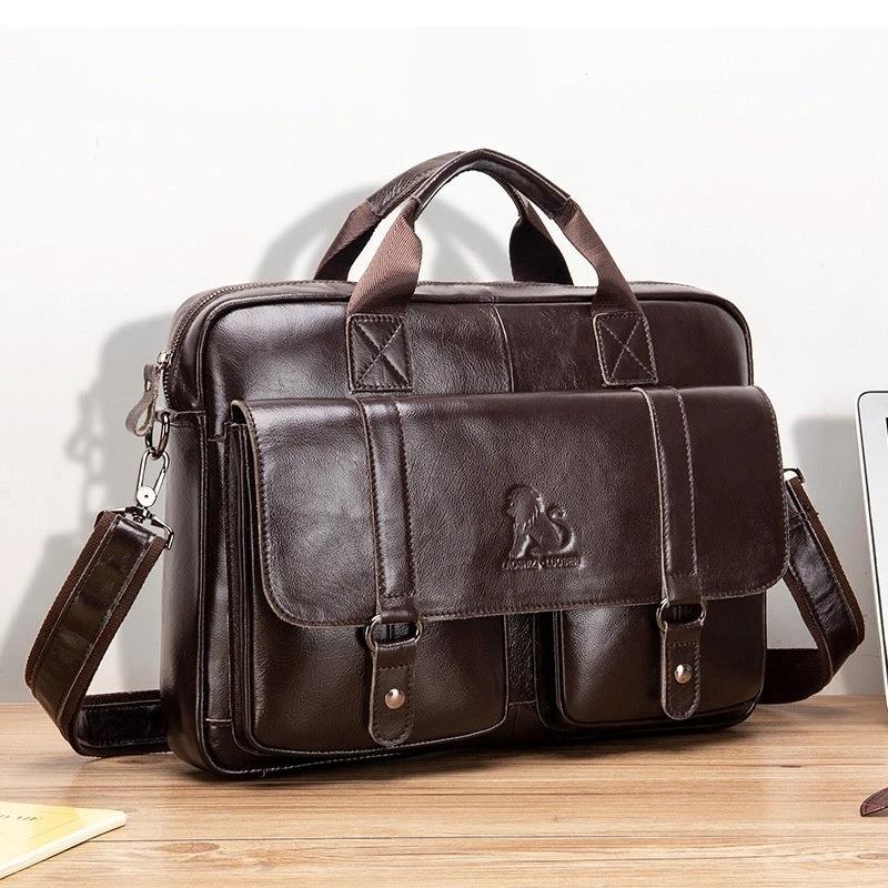 Cowhide Men's Briefcase Large Capacity by GJG Denim