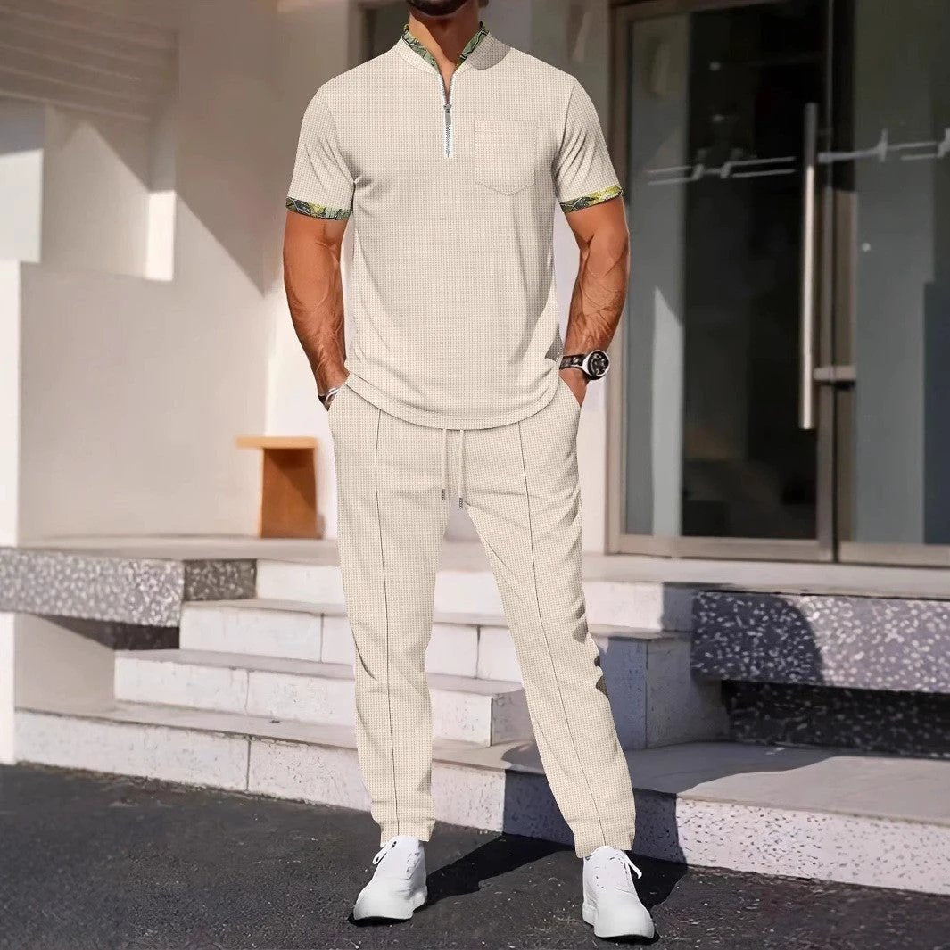 Men's Color Matching Casual Sports Suit by GJG Denim