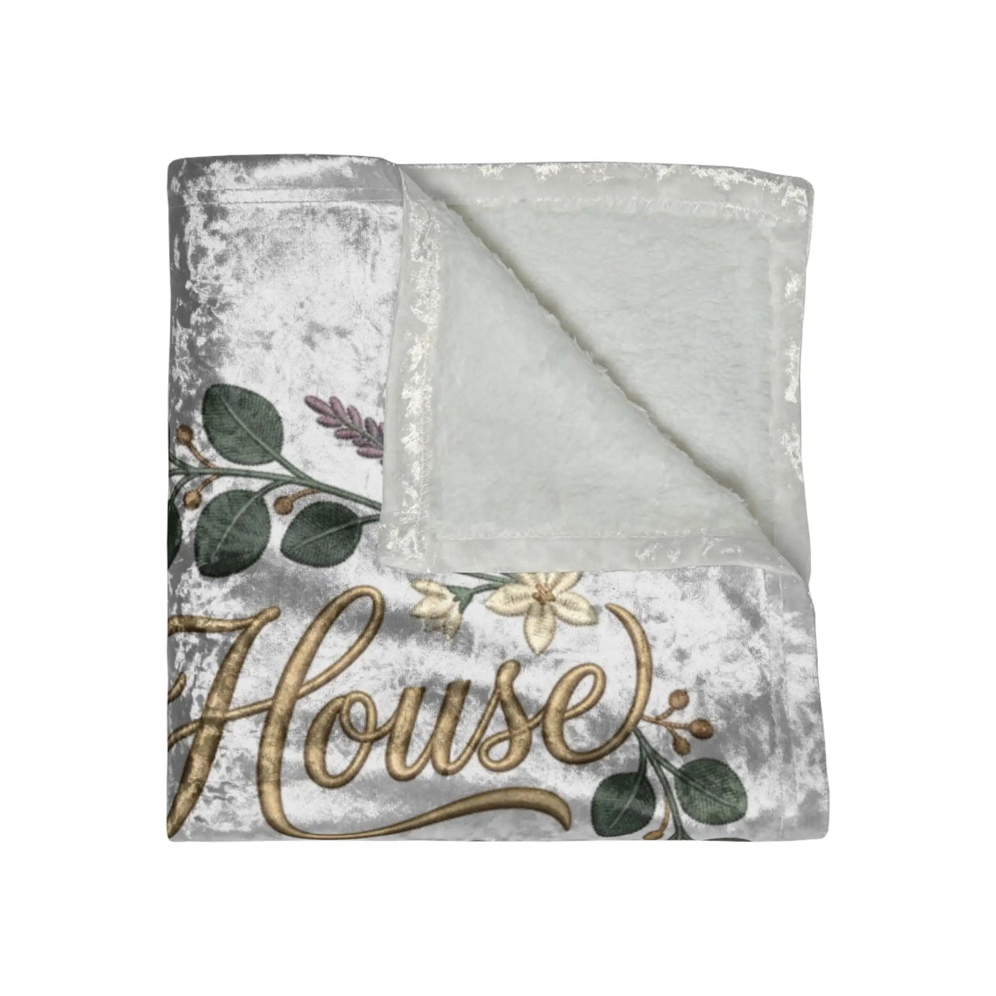 Crushed Velvet Blanket - "This House Runs on Self-Care" Wreath Throw by Printify