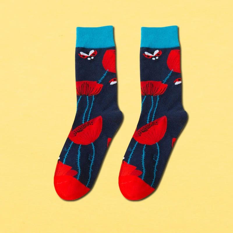 Men's Mid-calf Length Casual Cartoon Foot Socks by GJG Denim