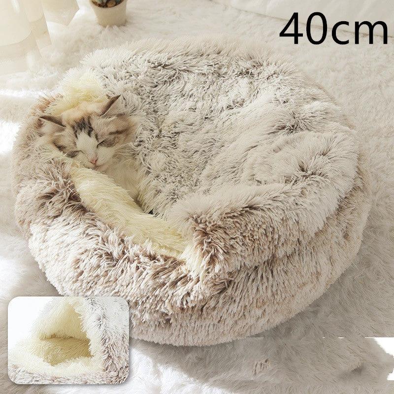2 In 1 Dog And Cat Bed Pet Winter Bed Round Plush Warm Bed House Soft Long Plush Pets Bed Pet Products by GJG Denim