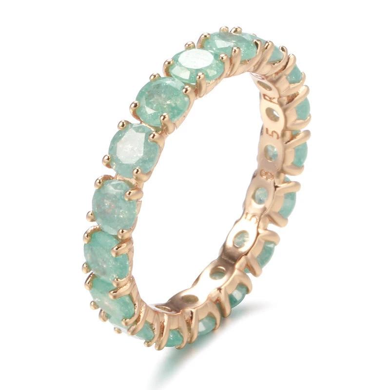 French Retro Champagne Gold Blue Ice Flower Zirconium Full Diamond Ring by GJG Denim
