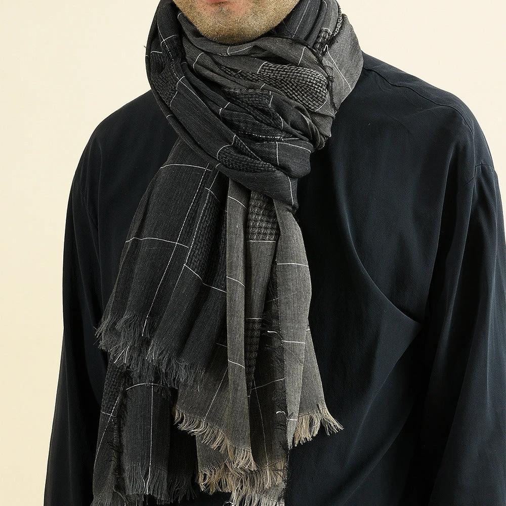 Men's Winter Dual-color Patchwork Plaid Tassel Large Size Scarf by GJG Denim