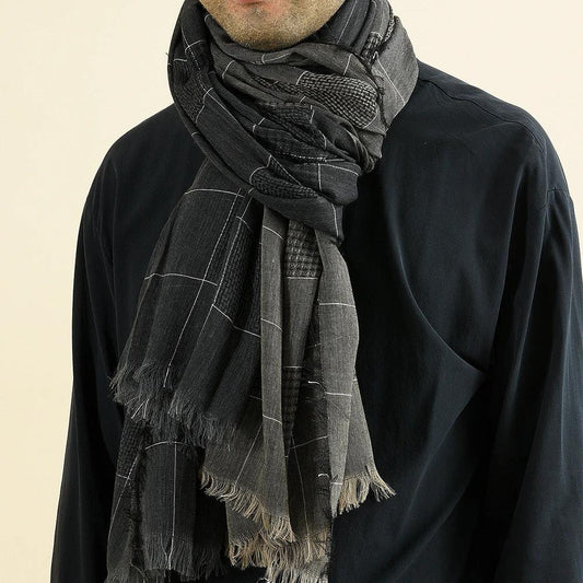 Men's Winter Dual-color Patchwork Plaid Tassel Large Size Scarf by GJG Denim