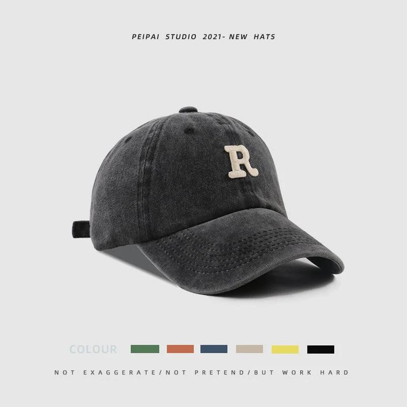 Washed Letter R Ball Cap For Men by GJG Denim